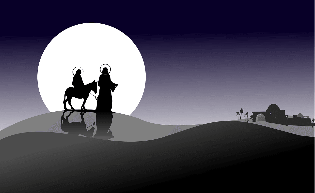 christmas, star, holidays, joseph, mary, holy family, birth, bethlehem, nature, night, desert